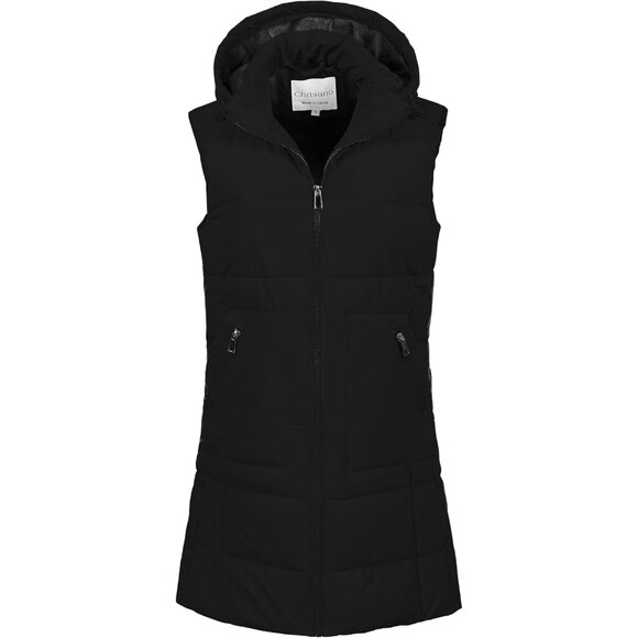 Women's Long Warm Puffer Vest Fleece Sleeveless Vests Waterproof Outerwear With